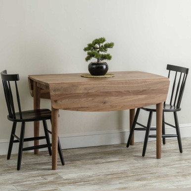 48" Rustic Walnut Portage Drop Leaf Table and 2 Portage Black Side Chairs | Handmade Amish Solid Wood Furniture with Heirloom Quality Craftsmanship, Made in USA