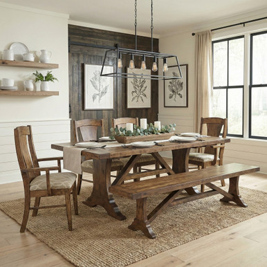 Westin Trestle 6pc Dining Set | Handmade Amish Solid Wood Furniture with Heirloom Quality Craftsmanship, Made in USA