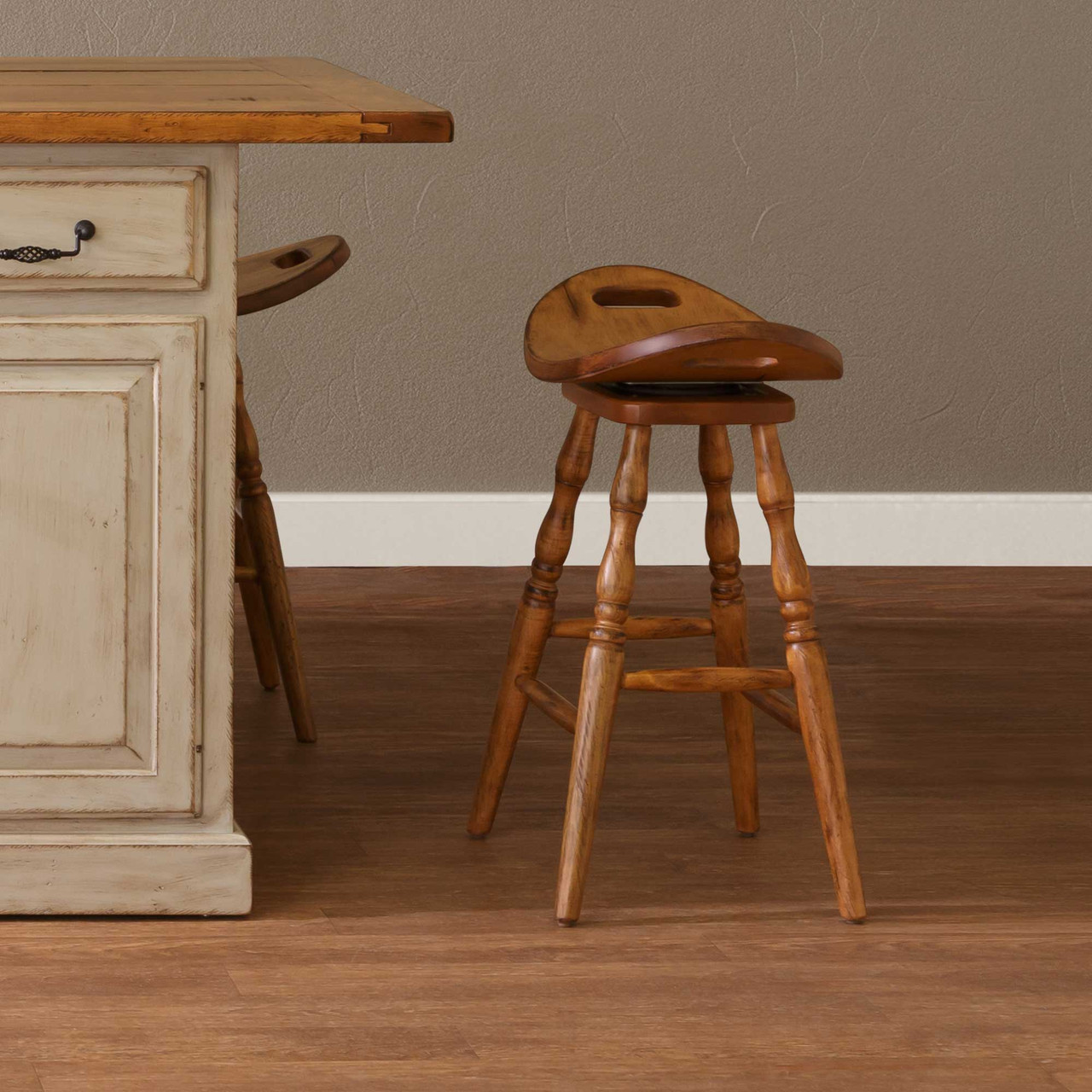 Amish Swivel Saddle Bar Stool — actual product photograph