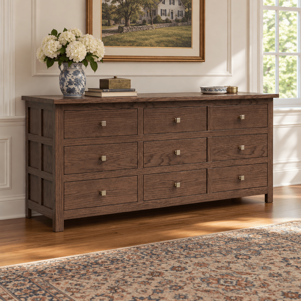 Amish Alto Solid Wood 84" 9 Drawer Dresser — actual product photograph
