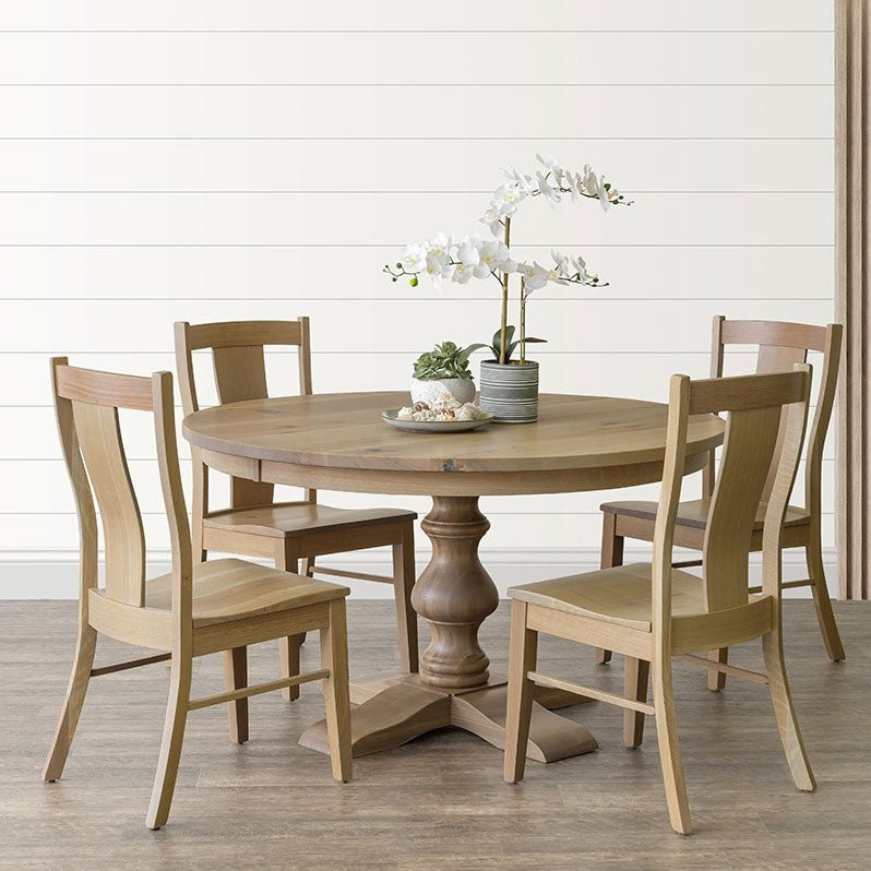 Amish Alana Single Pedestal Round Expandable Dining Table — actual product photograph