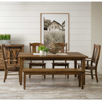 72" Rustic Shaker Leg Dining Set with 4 Chairs & Bench | Handmade Amish Solid Wood Furniture with Heirloom Quality Craftsmanship, Made in USA