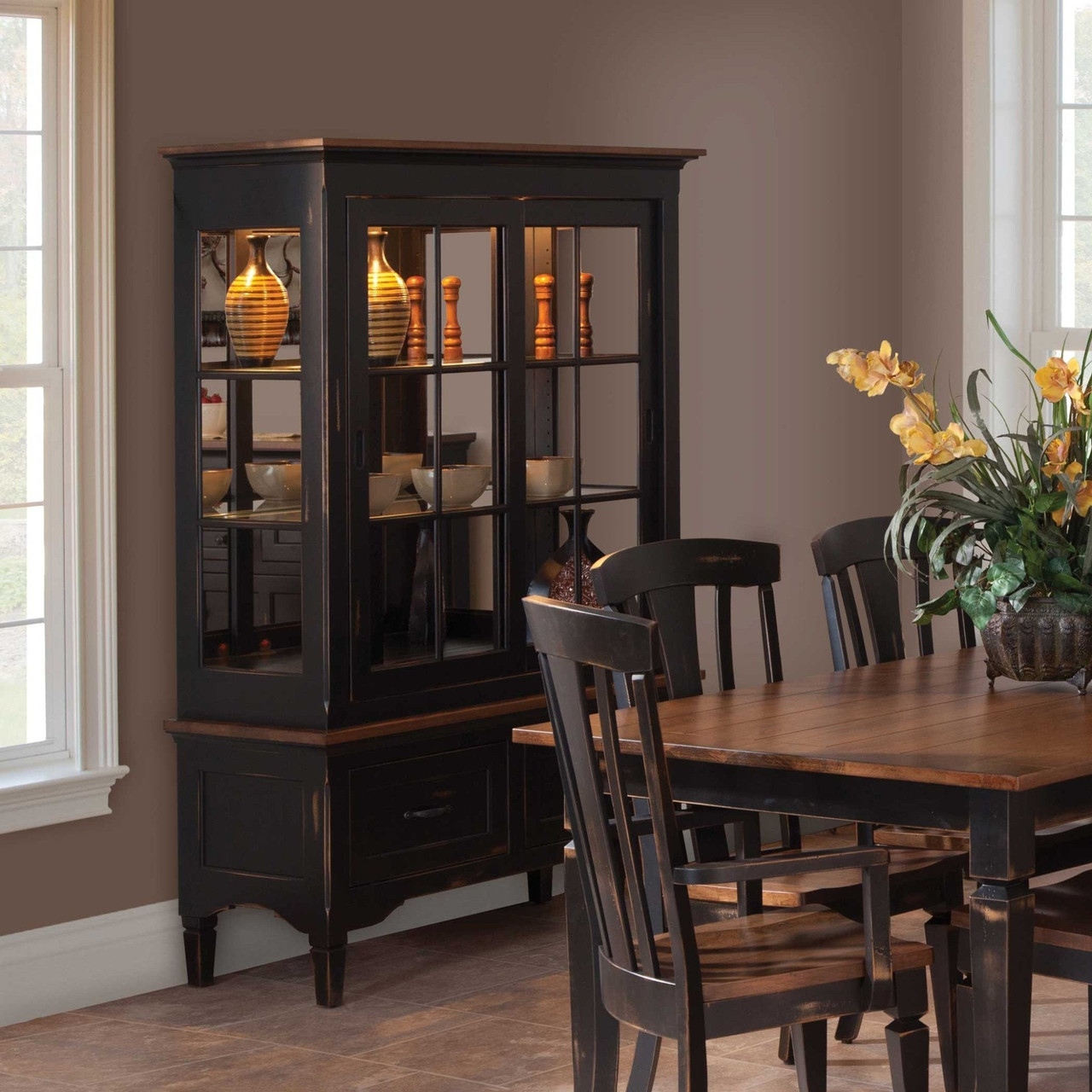 Amish Lexington Sliding Door Dining China Curio Cabinet — actual product photograph