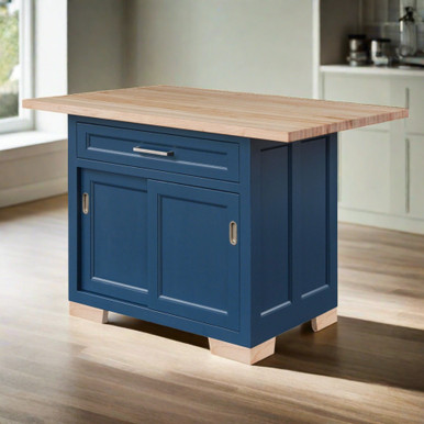 Hudson 52" Small Butcher Block Kitchen Island - Royal Blue - As Shown | Handmade Amish Solid Wood Furniture with Heirloom Quality Craftsmanship, Made in USA