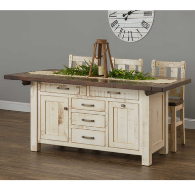 Houston Large Expandable Kitchen Island with 3 Bar Chairs | Handmade Amish Solid Wood Furniture with Heirloom Quality Craftsmanship, Made in USA