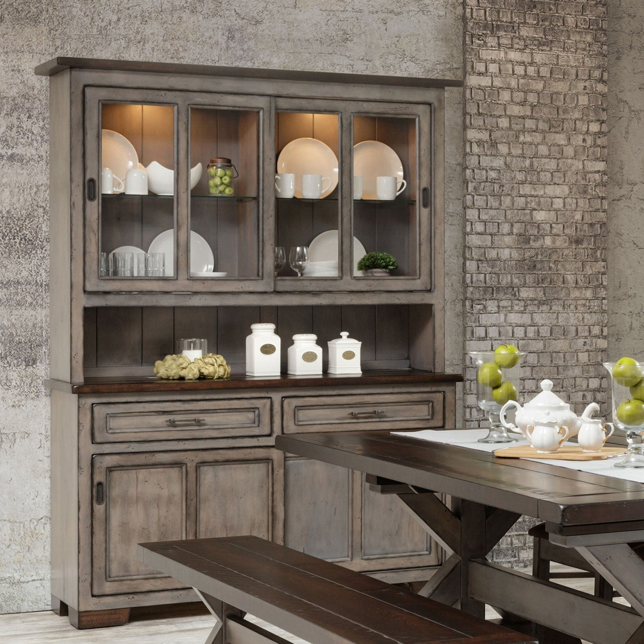 Hudson Amish Solid Wood 63" Sliding Door Hutch — actual product photograph