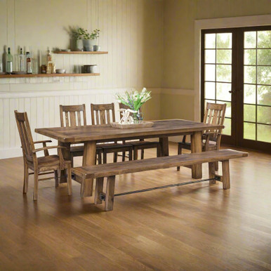 Ouray Wood Iron Buckle Trestle 96" Dining Table 7pc Set | Handmade Amish Solid Wood Furniture with Heirloom Quality Craftsmanship, Made in USA