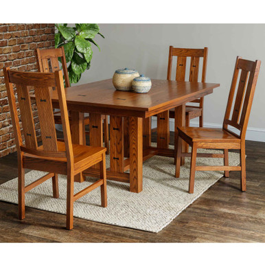 Dixon Mission Trestle Dining Table with Bow Tie Inlays | Handmade Amish Solid Wood Furniture with Heirloom Quality Craftsmanship, Made in USA