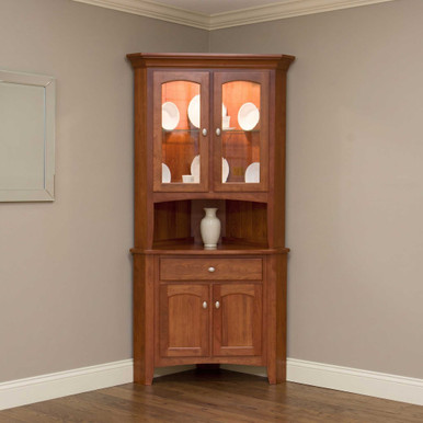 Concord China Corner Hutch | Handmade Amish Solid Wood Furniture with Heirloom Quality Craftsmanship, Made in USA