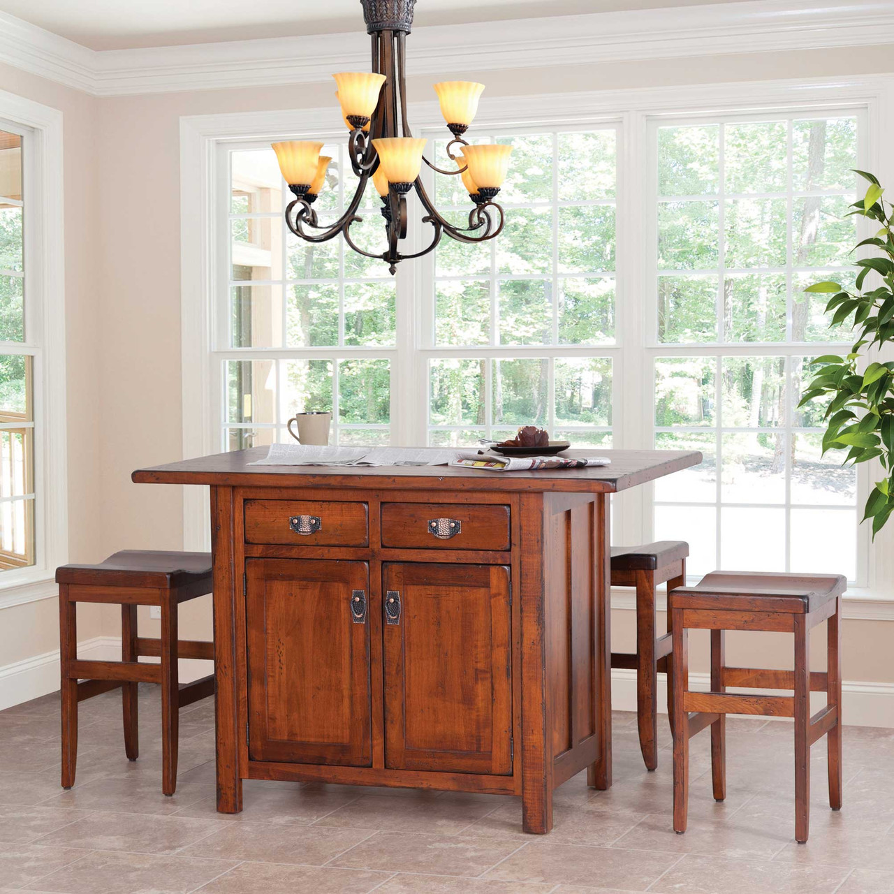 Amish Ancient Mission Small Kitchen Island set for 4 — actual product photograph