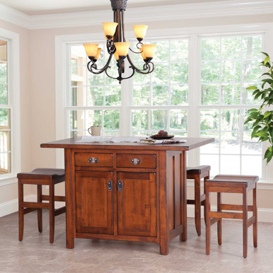 Ancient Mission Small Kitchen Island set for 4 | Handmade Amish Solid Wood Furniture with Heirloom Quality Craftsmanship, Made in USA
