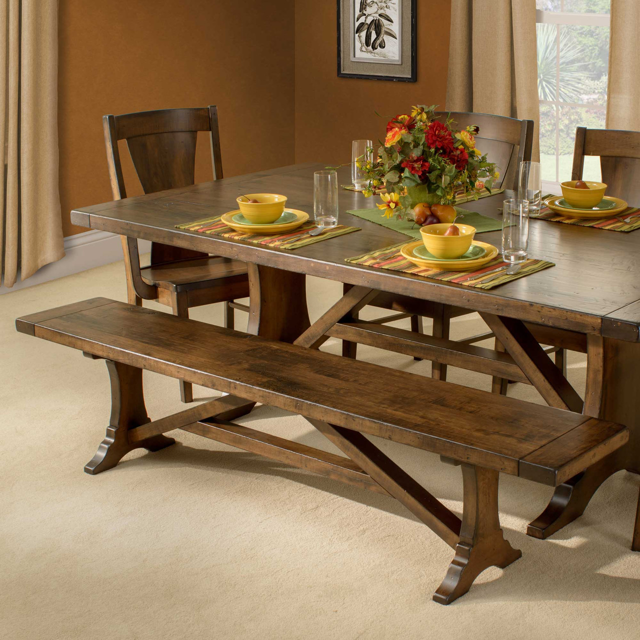 Westin Amish Solid Wood Dining Trestle Bench — actual product photograph