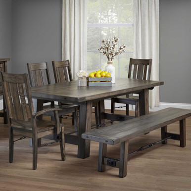 Ouray Iron Buckle Trestle 72" Dining Table 6pc Set | Handmade Amish Solid Wood Furniture with Heirloom Quality Craftsmanship, Made in USA