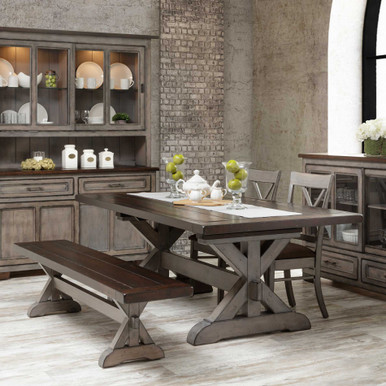 Hudson 72" Trestle Table Dining Chair & Bench Set for 6 - Quick Ship | Handmade Amish Solid Wood Furniture with Heirloom Quality Craftsmanship, Made in USA