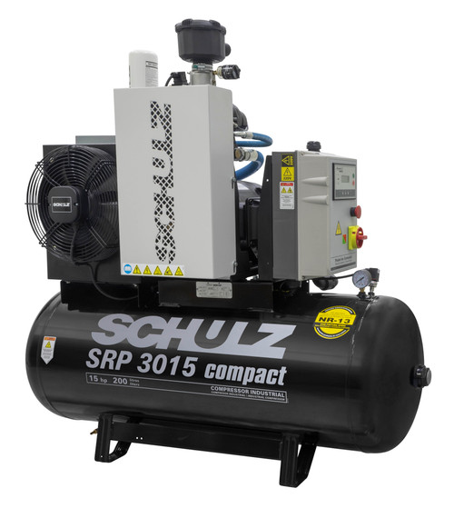 Schulz  15HP / 60 gallons - 51 CFM - Rotary Screw Compressor Open Cabinet - 230V Three Phase