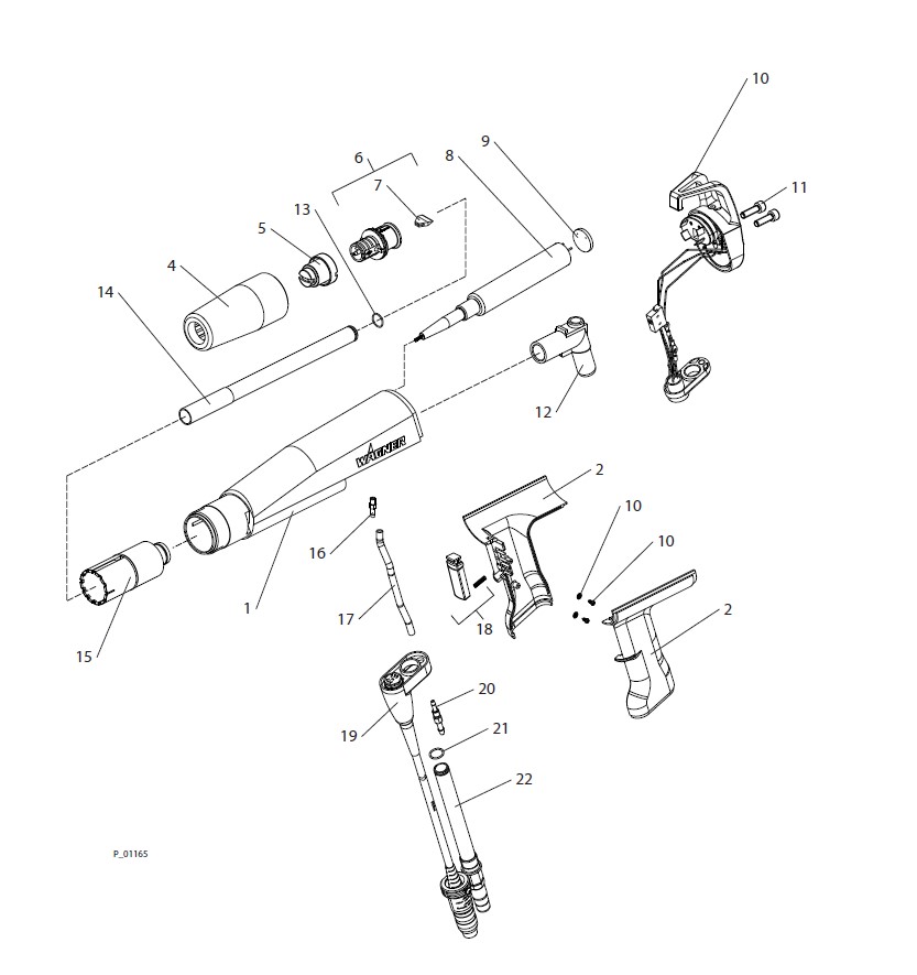 Wagner PEM-C4 corona powder coating gun exploded diagram