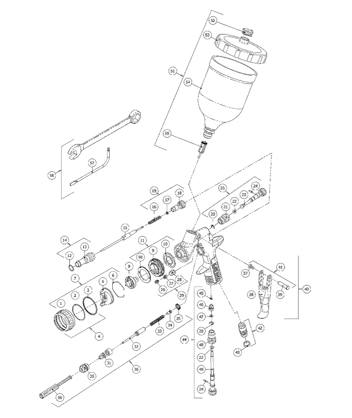DeVilbiss GPG Spray Gun Exploded View — Spare Parts Breakdown