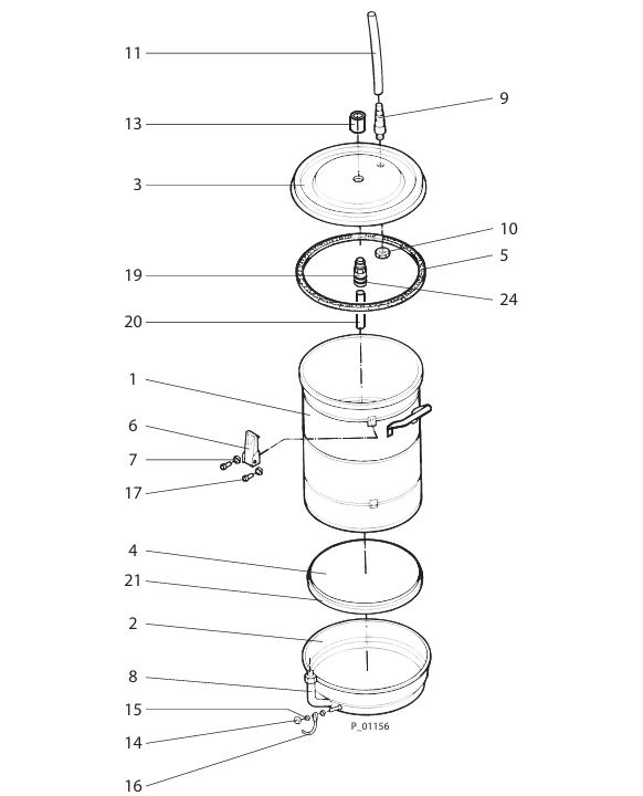 Wagner SPRINT 2 60L/25L powder tank exploded diagram