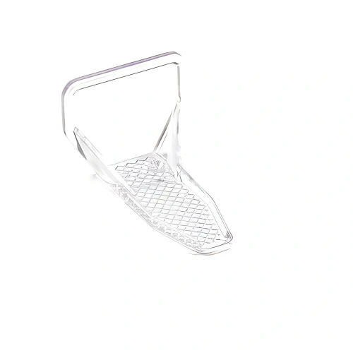SnoBlox Deuce clear polycarbonate snow guard for metal roofs, angled rear left view