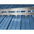Double bar snow guard system installed on blue metal roof showing screw-down brackets and retention bars