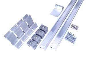 2-Bar ColorBar system components including RoofClamps, RC-2B brackets, ColorBar, Tek screws, splice connectors, and Optional IceStoppers