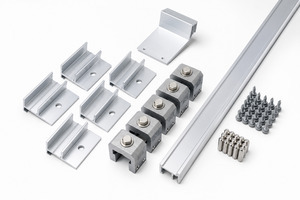 ColorBar RCB-3 aluminum RoofClamp components including brackets, clamps, ColorBar, Tek screws, splice connectors, end caps, and IceStoppers