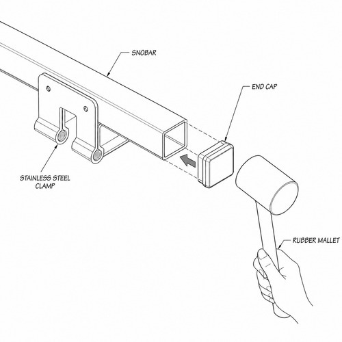 Installing plastic end cap on SnoBar snow rail
