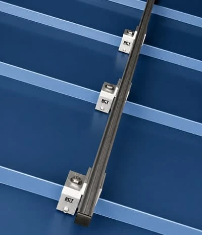 SnoBar installed on RCB-3 RoofClamps on a standing seam metal roof