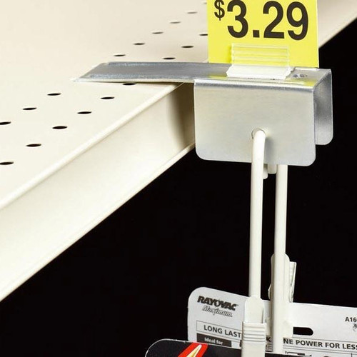 Merchandising Strip Hanger for Perforated Shelves