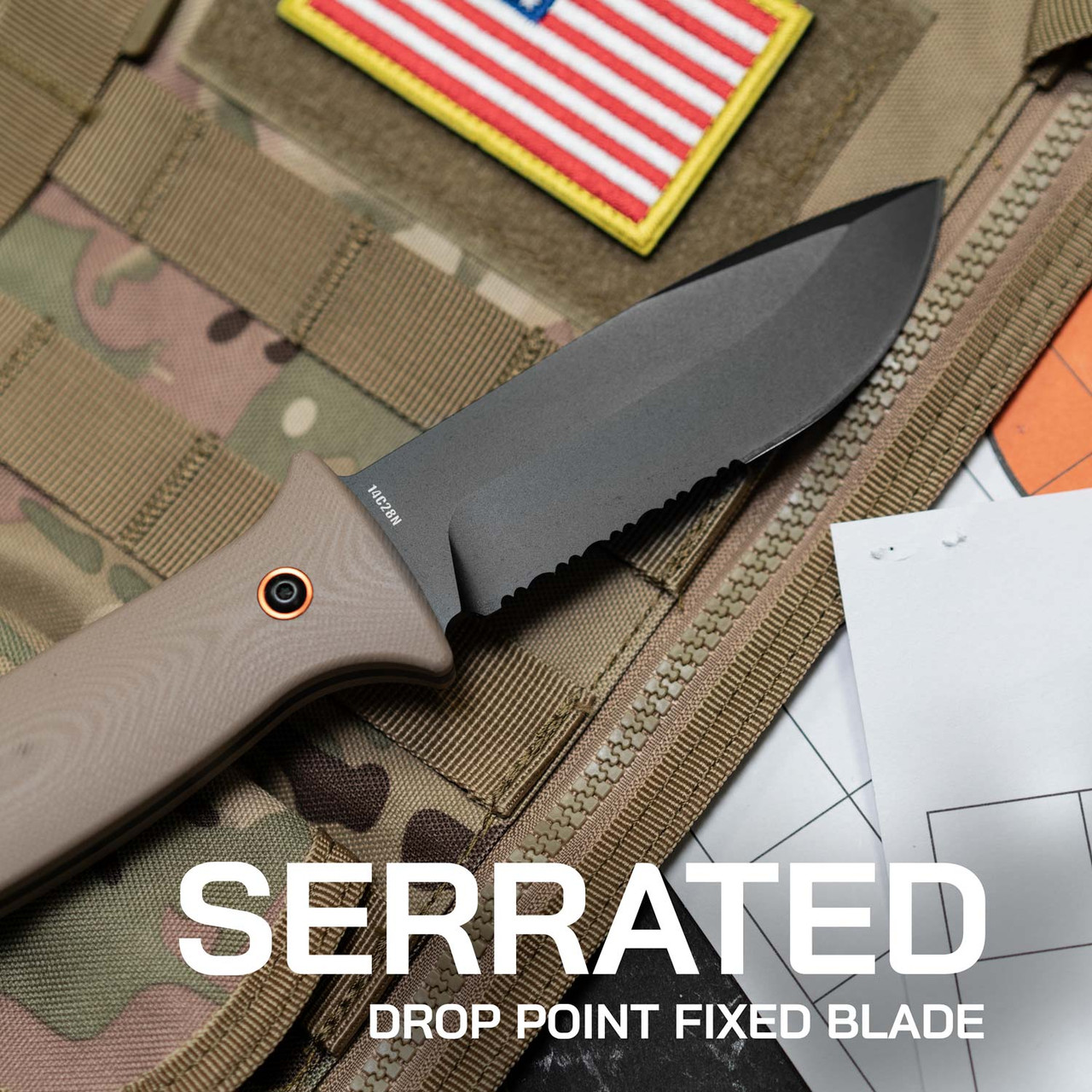 Rogue Fixed Blade Knife | Serrated 4.5 inch 14C28N Steel Blade