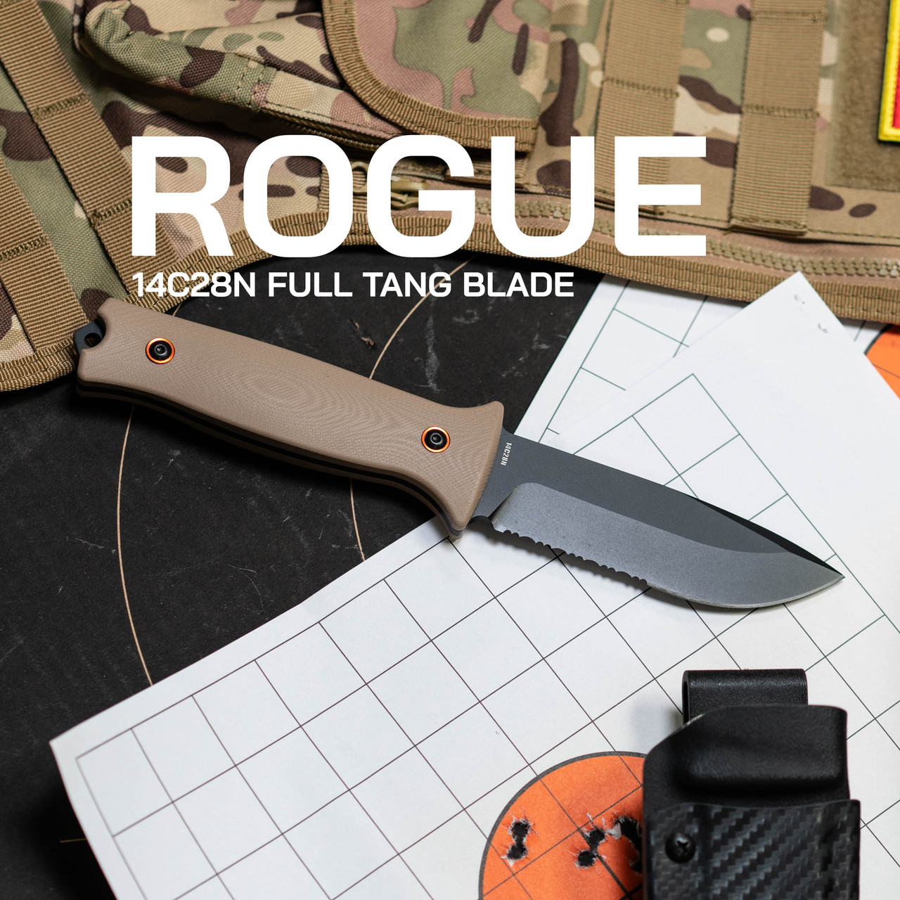 Rogue Fixed Blade Knife | Serrated 4.5 inch 14C28N Steel Blade
