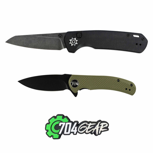 Mantis Push Button Pocket Knife (Black) + Urban Ranger Lite Pocket Knife (Green) + 704 Text Patch