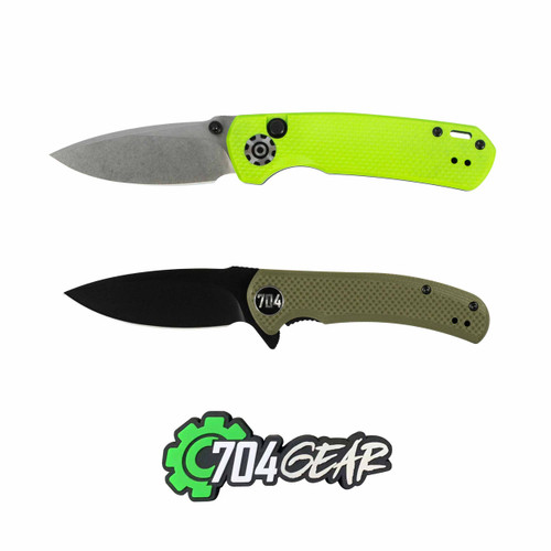 Dynamo Push Button Pocket Knife (Lime G10) + Urban Ranger Lite Pocket Knife (Green G10) + 704 Text Patch