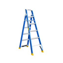 Blue fibreglass step ladder with six steps and anti-slip feet.