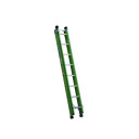 Fibreglass extension ladder with eight rungs in safety green.