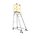 Aluminium order picking platform with eight steps and safety rails.