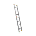 Aluminium single ladder with seven rungs and slip-resistant feet.