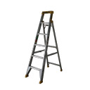 Aluminium ladder with six steps and anti-slip rubber feet.