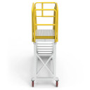 Heavy-duty aluminium stair platform featuring safety rails and steps.