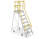 Aluminium order picker platform with a height of 2100 mm and wheels.
