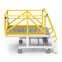 Aluminium cantilever work platform featuring stairs and handrails.