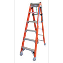 Fibreglass step extension ladder with five rungs and adjustable height.