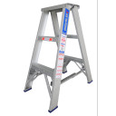 Aluminium double-sided step ladder, 0.9M high, 180KG capacity.