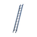 Aluminium extension ladder with swivel feet for industrial use.
