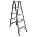 Aluminium double-sided step ladder with five steps and 150kg capacity.