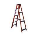 Fibreglass step ladder with six steps and a sturdy design.