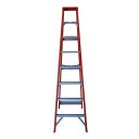 Close-up of the top of a red fibreglass ladder.