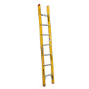 Indalex 2.4M fibreglass single ladder with aluminium steps and rubber feet.