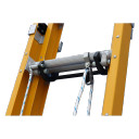 Close-up of the pulley system and ropes on an Indalex extension ladder.