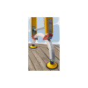 Close-up of the base of an Indalex fibreglass extension ladder with foot grips.